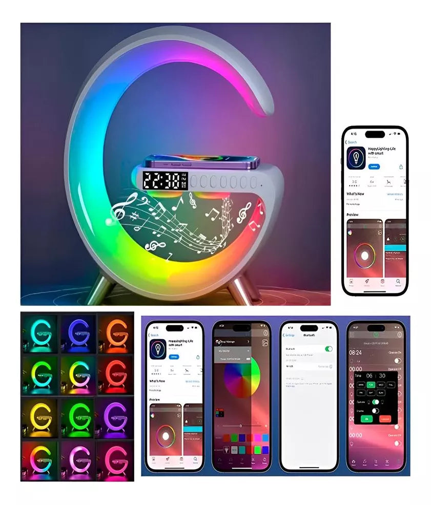 Luminária Mesa - Caixa De Som, Carregador, Bluetooth E Led